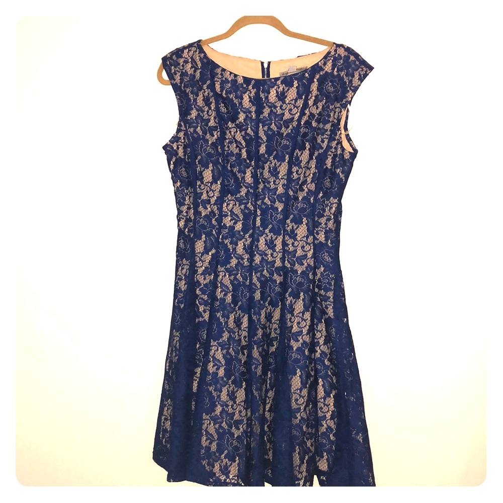 Danny & Nicole Royal Blue/Nude fit & flare dress